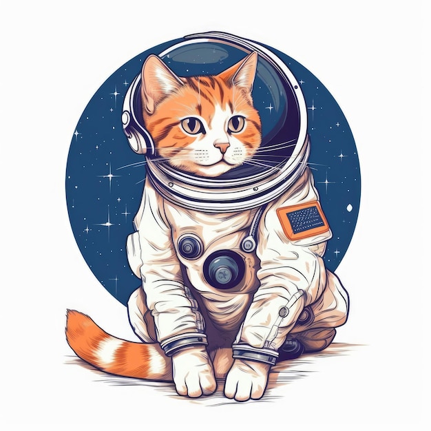 astronout cat flat illustration drawn in adobe illustrator