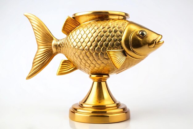 Photo asymmetrical fish golden trophy on white background