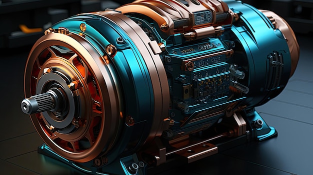 Photo asynchronous industrial electric motor for a chemical centrifugal pump in a manufacturing plant