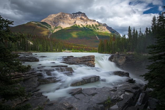 Athabasca fall with cloudy day in Spring, Alberta, Canada