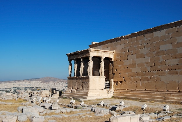 Athens city Greece statues of Porch of the karyatides landmark architecture