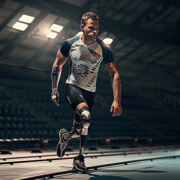 Photo athlete in action the determination of a prosthetic limb runner