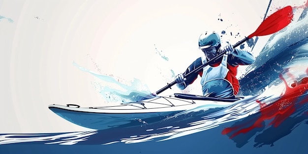 Athlete paddles through rapids making splash generative ai