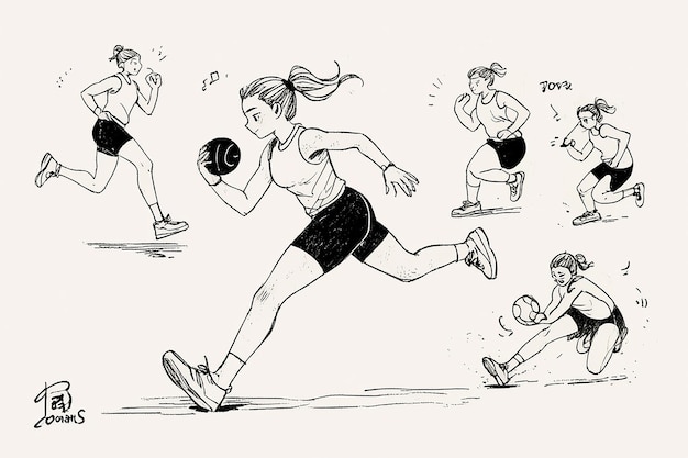 Photo athlete playing sport with handdrawn doodles