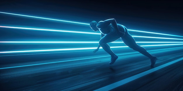 Athlete Running Through Neon Light Tunnel