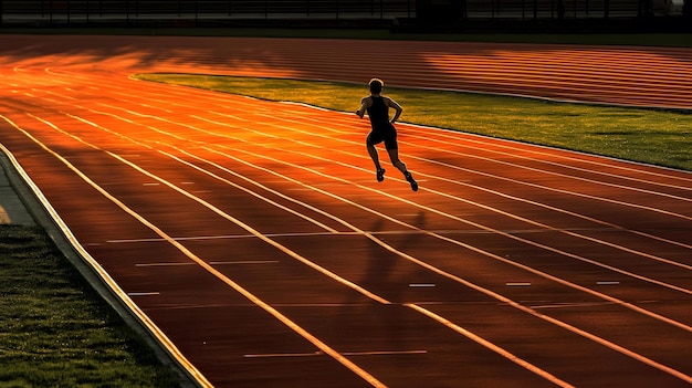 Photo athlete sprinting on a track during a sunset