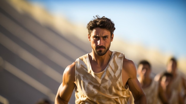 Athlete trains in golden toga for excellence