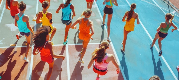 Athletes Preparing for Long Jump in Colorful Uniforms at Outdoor Sports Meet on Sunny Day