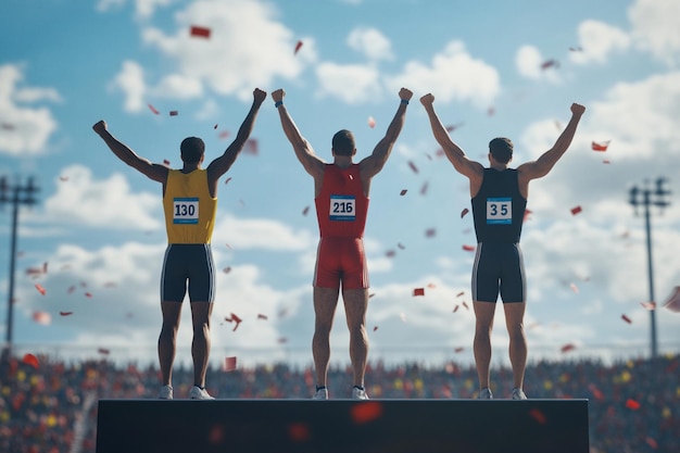 Photo athletes on the victory podium