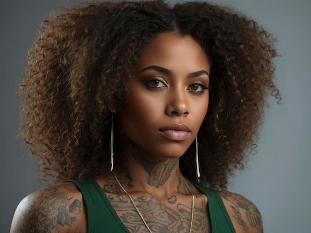 Athletic African American with tattoos wearing an dark green top