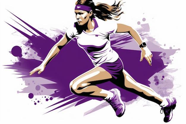 Athletic art in purple and white