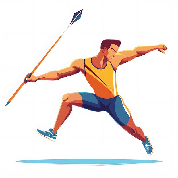 Photo an athletic man throws the javelin in the stadium isolated on white background