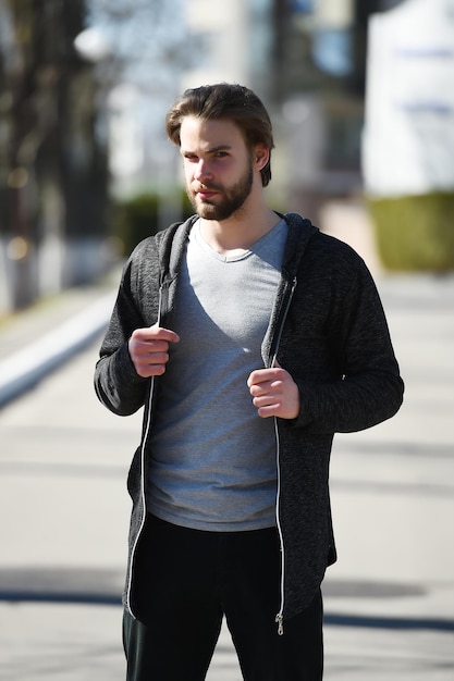 Athletic man with beard in sportswear sport fashion