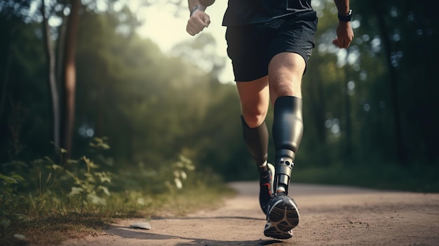 Athletic Man with Prosthetic Leg Runs Outdoors Exercise and Sports Concept