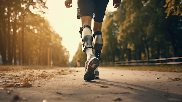 Athletic Man with Prosthetic Leg Runs Outdoors Exercise and Sports Concept