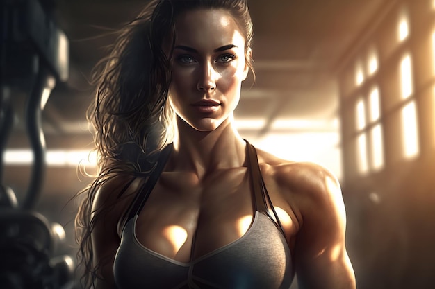 Athletic slim girl training in gym in a fitness club Generative AI illustration