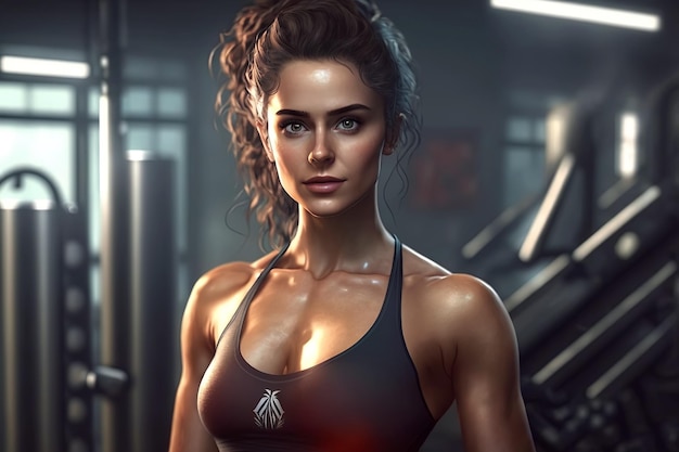 Athletic slim girl training in gym in a fitness club Generative AI illustration