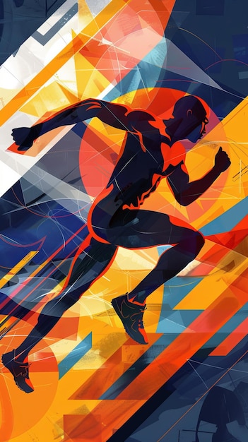 Photo athletic sprinter running against a bold geometric background dynamic and powerful scene perfect