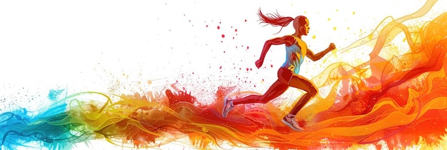 Athletics sport lady running vibrant splash horizontal banner Generative Ai