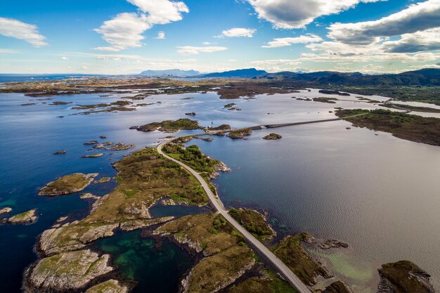 Atlantic Ocean Road or the Atlantic Road (Atlanterhavsveien) been awarded the title as "Norwegian Construction of the Century". The road classified as a National Tourist Route. Aerial photography