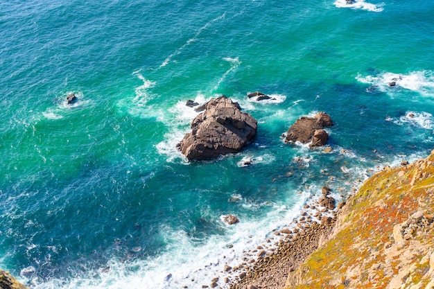 Atlantic ocean view with cliff View of Atlantic Coast at Portugal Cabo da Roca Summer day