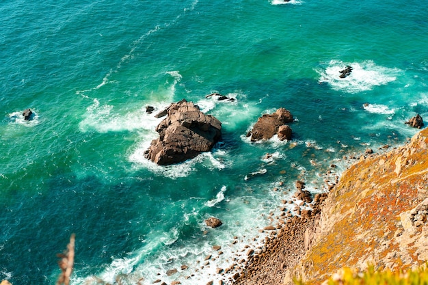 Atlantic ocean view with cliff View of Atlantic Coast at Portugal Cabo da Roca Summer day