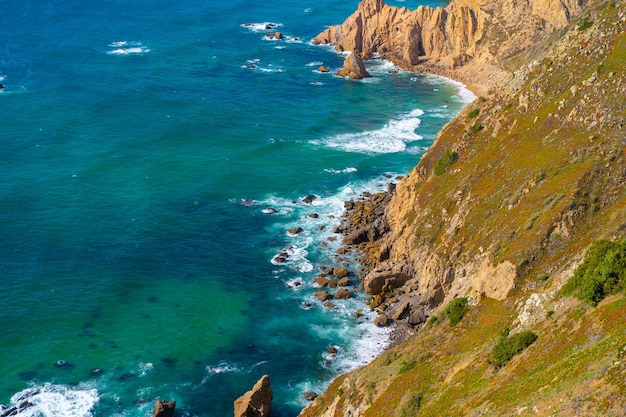 Atlantic ocean view with cliff View of Atlantic Coast at Portugal Cabo da Roca Summer day