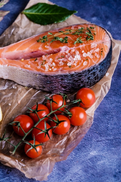 Atlantic salmon steak with ingredients