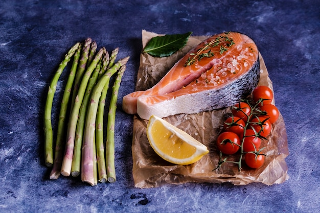 Atlantic salmon steak with ingredients