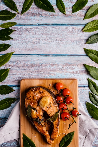 Atlantic salmon steak with ingredients