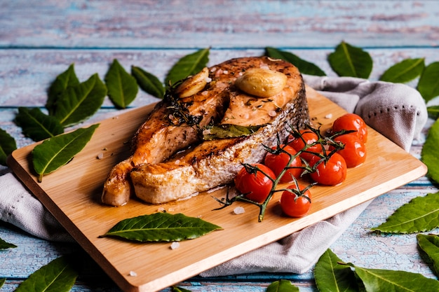 Atlantic salmon steak with ingredients