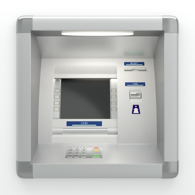 Atm machine on grey wall d illustration