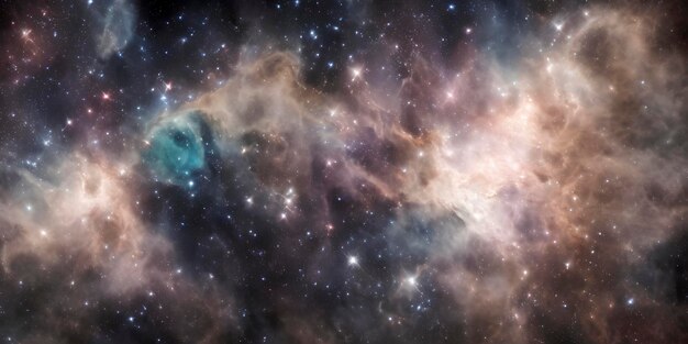 Atmospheric colored nebula and bright stars in deep space.