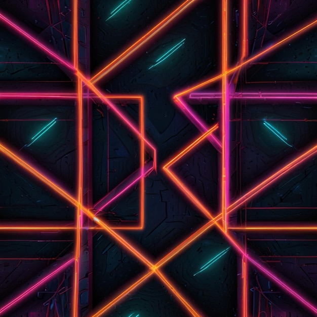 Photo atmospheric design with 3d neon squares in space colorful lights neon cubes on black