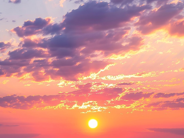 Atmospheric image capturing the serene beauty of a sunset with the suns rays filtering through layers of wispy clouds creating a heavenly display of soft pastel colors in the evening sky