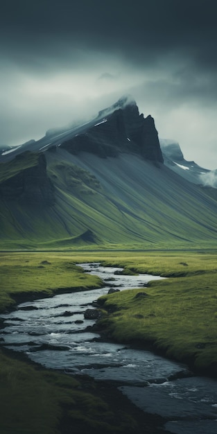 Atmospheric Nature A Majestic Mountain With A Serene River