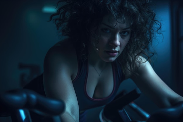 An atmospheric overhead shot of a resilient woman on an exercise bike Generative AI