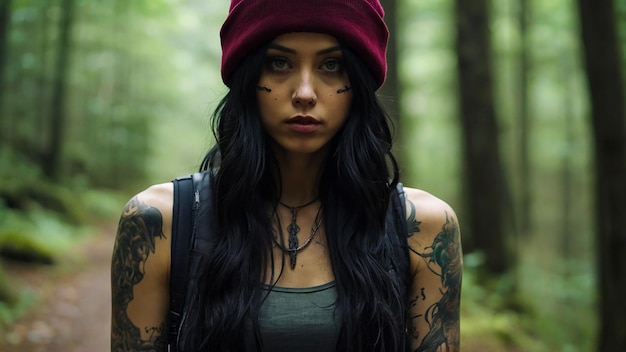 Atmospheric Portrait Tattooed Woman Nature Generated By AI