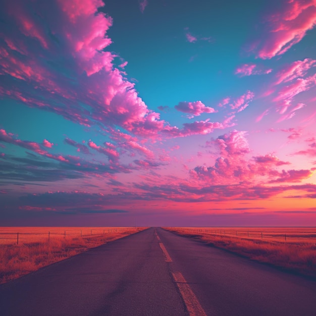 atmospheric sunset sky the road goes into the horizon