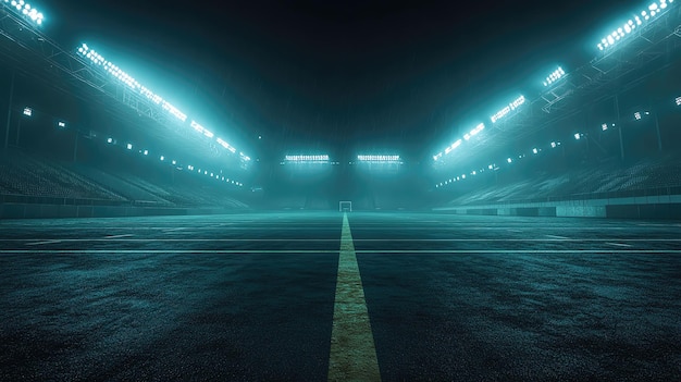 Photo an atmospheric view of a dimly lit stadium with glowing lights and fog creating an eerie yet captivating ambiance