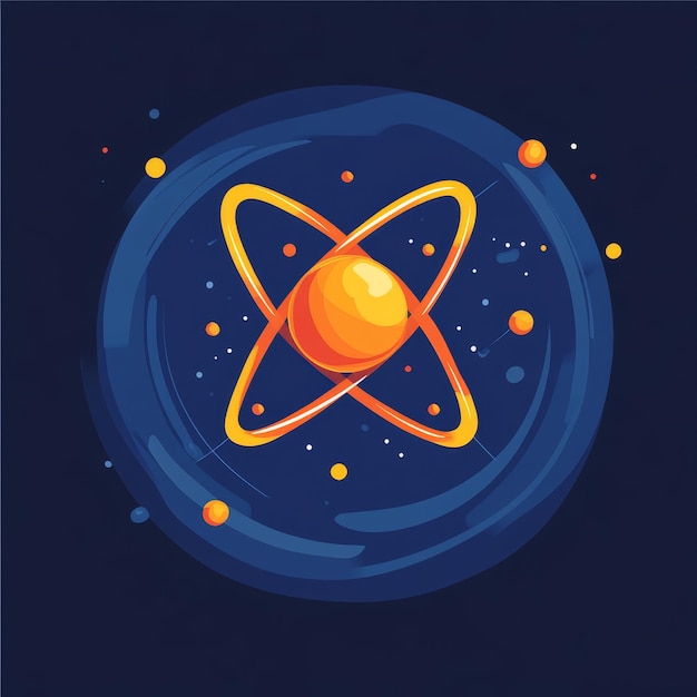 Photo atom in space vector illustration in cartoon style on dark background