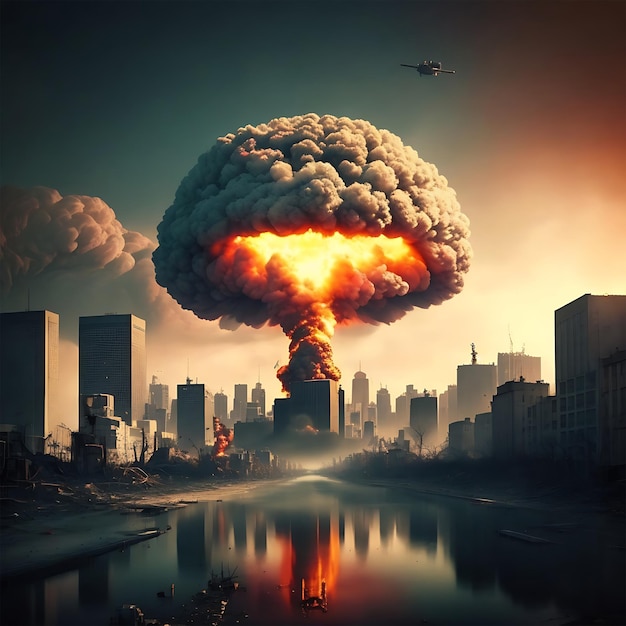 Atomic bomb in the city Symbol of war end of the world Nuclear explosion Catastrophe Ai generated