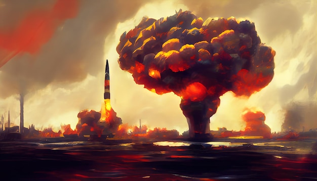 Atomic bomb in the city Symbol of war end of the world Nuclear explosion Catastrophe