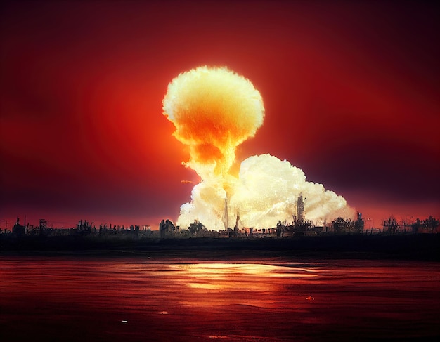 Atomic bomb in the city Symbol of war end of the world Nuclear explosion Catastrophe