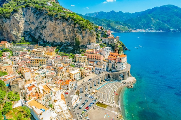 Photo atrani on amalfi coast italy aerial photo of famous city atrani located on amalfi coast in italy