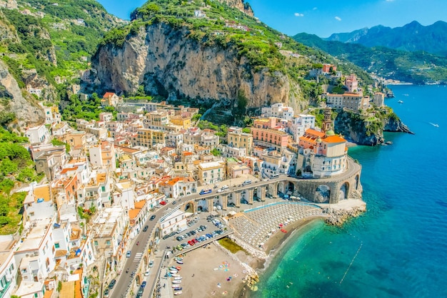 Photo atrani on amalfi coast italy aerial photo of famous city atrani located on amalfi coast in italy