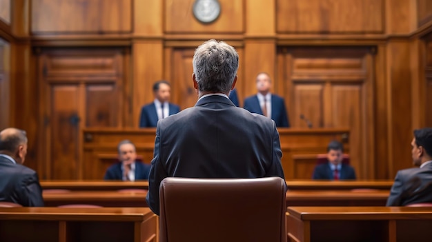 an attorney addressing the jury in a government courtroom capturing the essence of authority