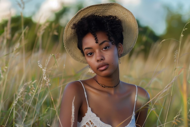 Attractive African American female posing outdoors