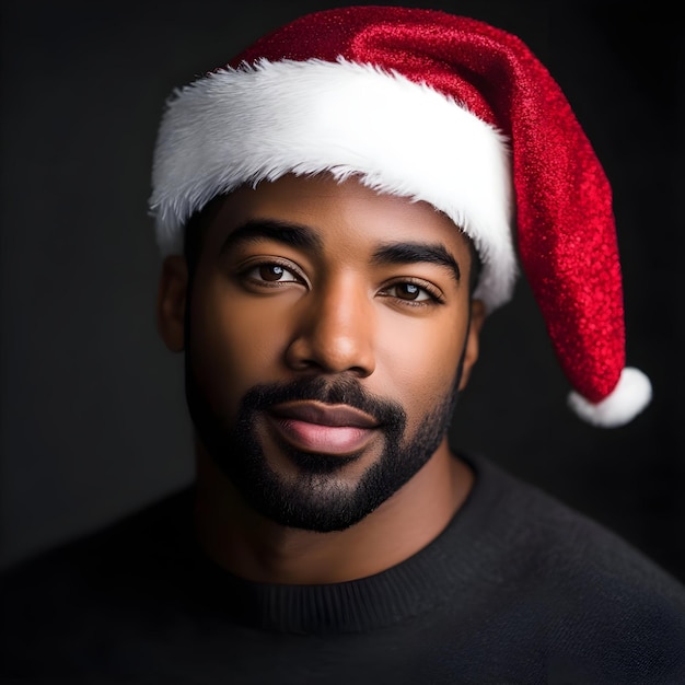 attractive africanamerican man wearing a santa hat