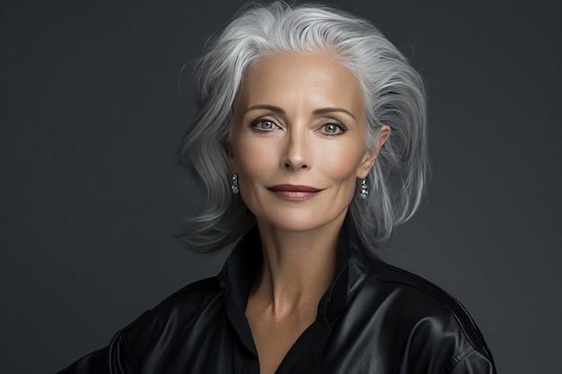 Attractive aged white hair lady beauty and skincare portrait